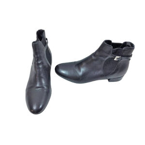 Prada Black Leather Chelsea Buckle Stretch Ankle Boots Booties Sz 36.5 US 6.5
